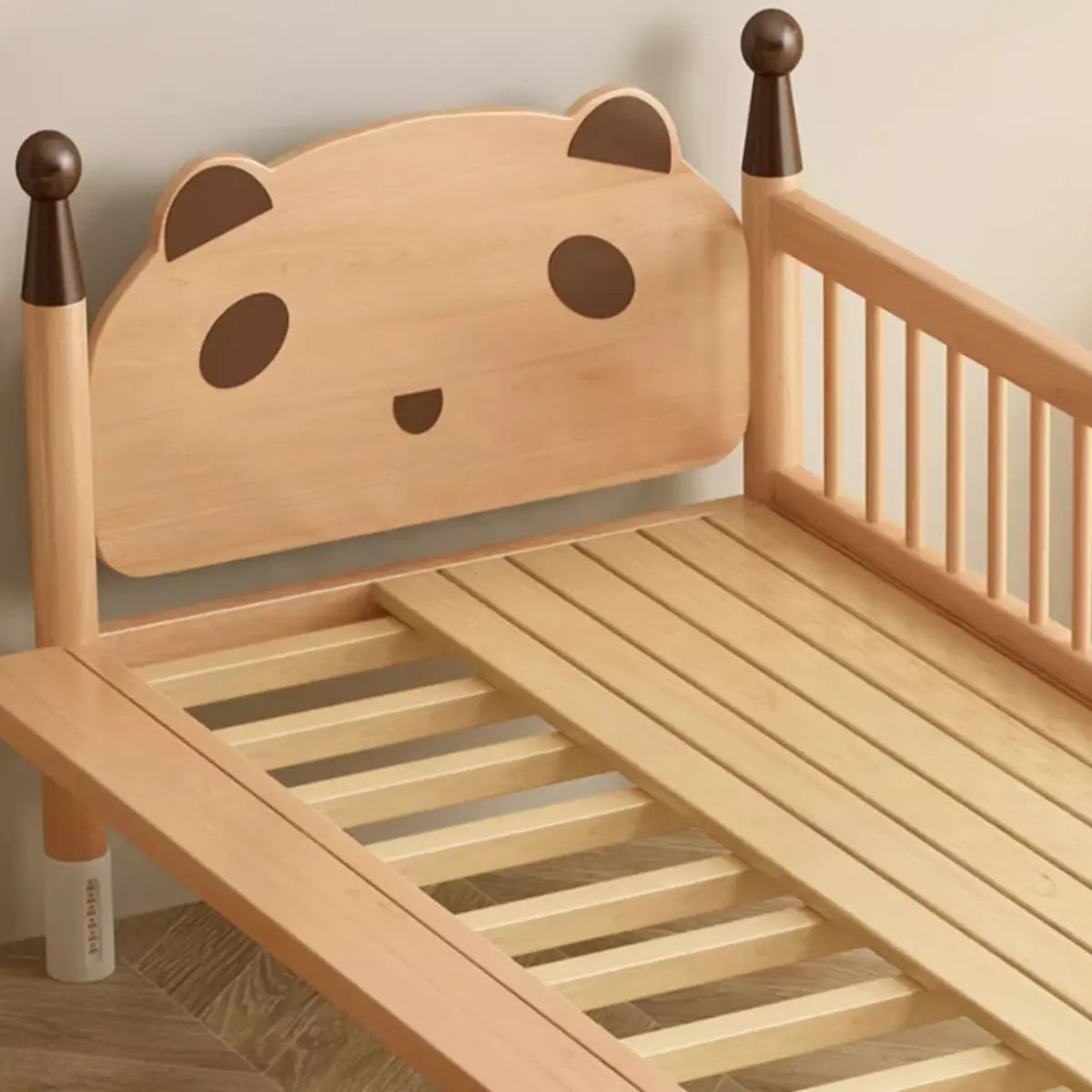 Natural Finish Wood Frame Kids Bed with Guardrail Image - 8