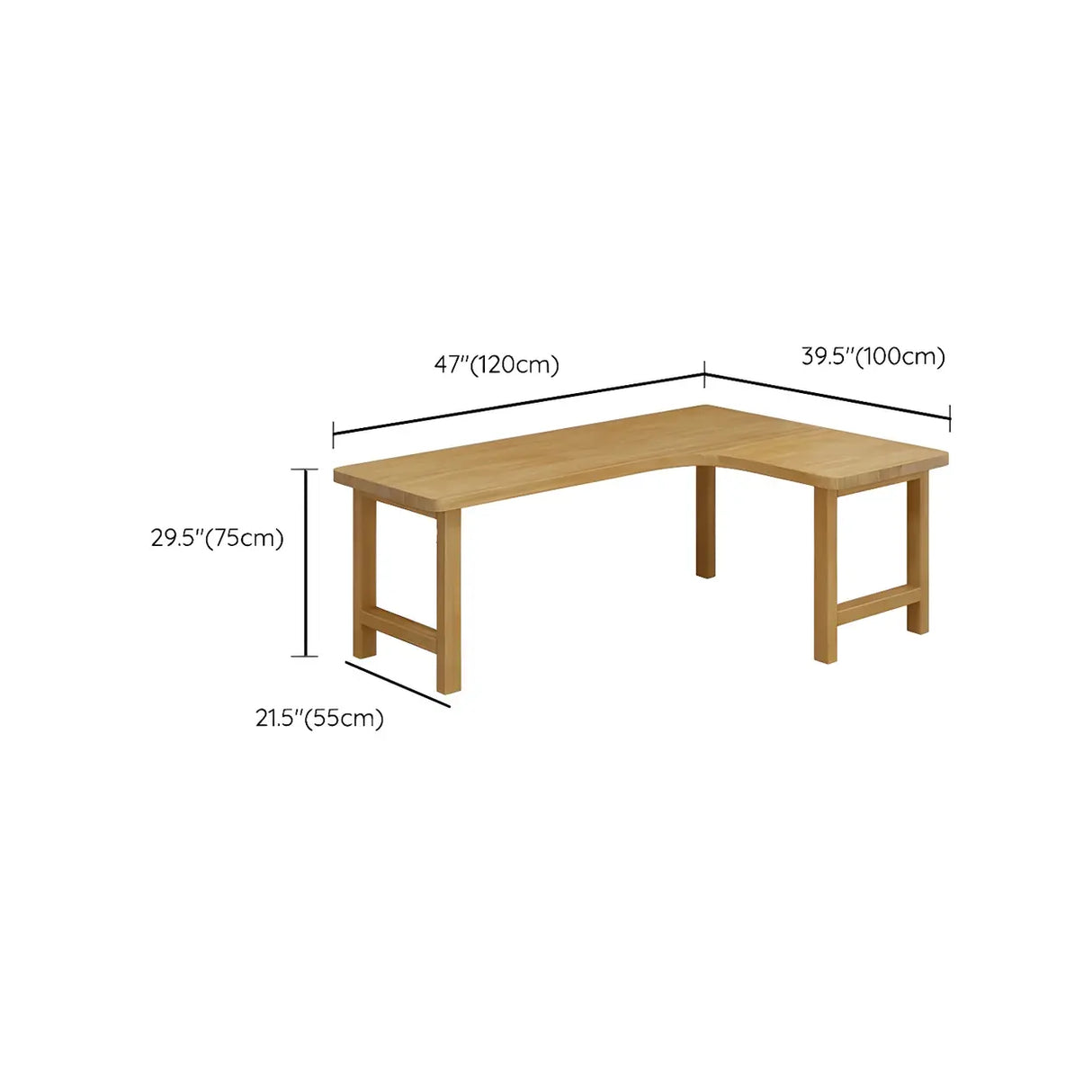 Natural Finish Wood H-Shape Base L-Shaped Writing Desk 