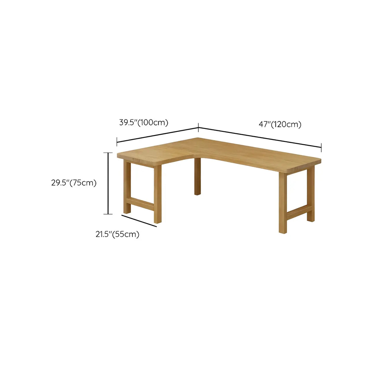 Natural Finish Wood H-Shape Base L-Shaped Writing Desk Image - 13