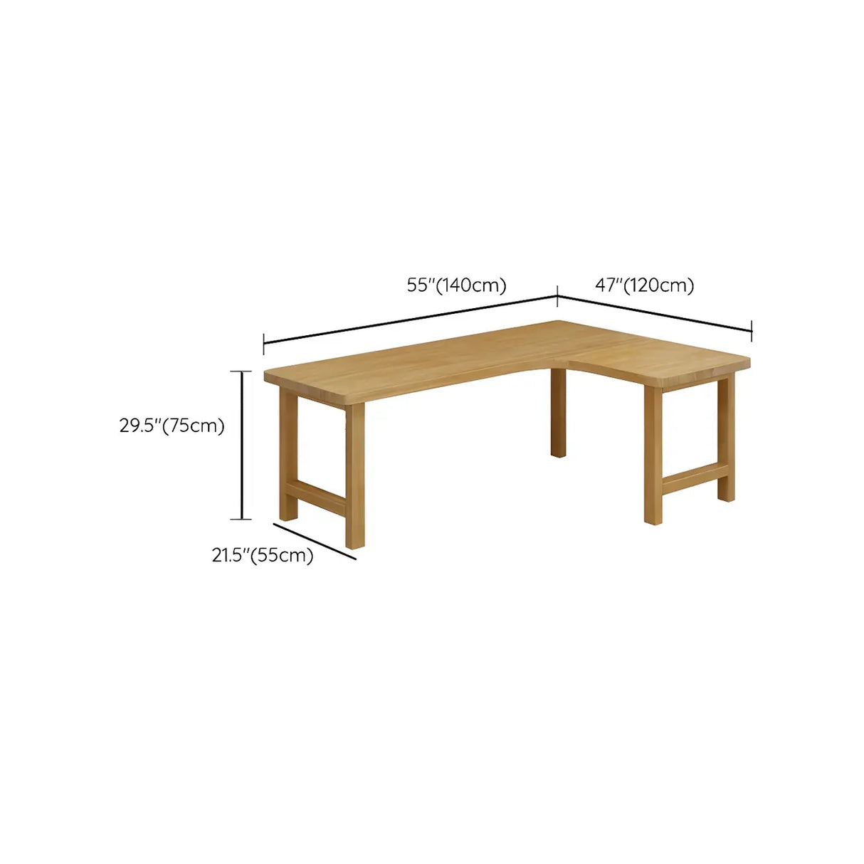 Natural Finish Wood H-Shape Base L-Shaped Writing Desk Image - 16