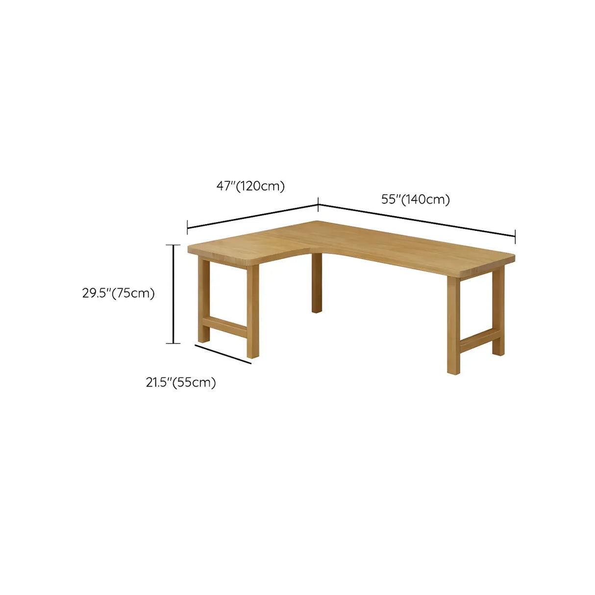 Natural Finish Wood H-Shape Base L-Shaped Writing Desk Image - 17