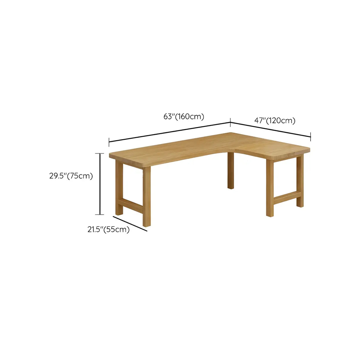 Natural Finish Wood H-Shape Base L-Shaped Writing Desk Image - 18