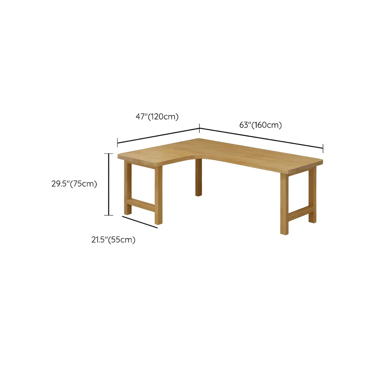 Natural Finish Wood H-Shape Base L-Shaped Writing Desk Image - 19