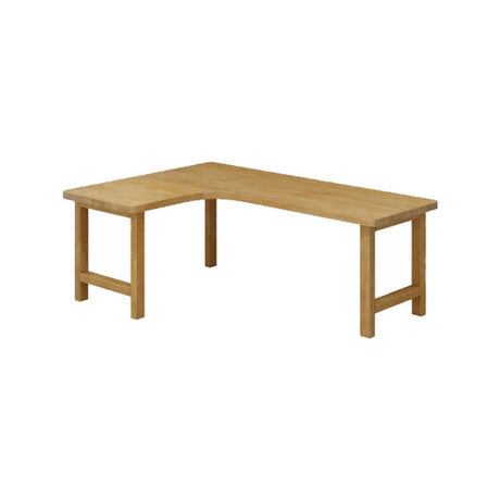 Natural Finish Wood H-Shape Base L-Shaped Writing Desk Image - 2