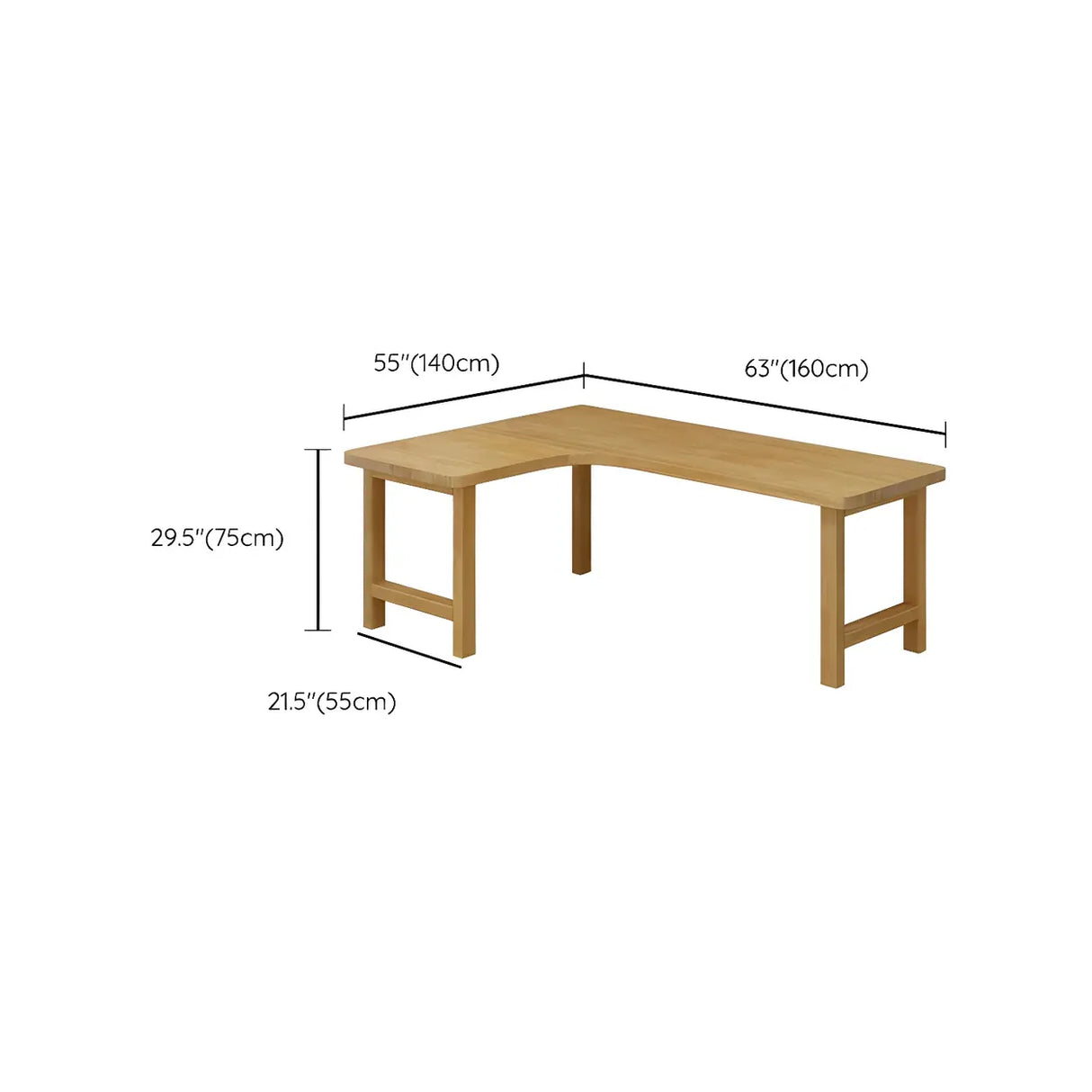 Natural Finish Wood H-Shape Base L-Shaped Writing Desk Image - 21