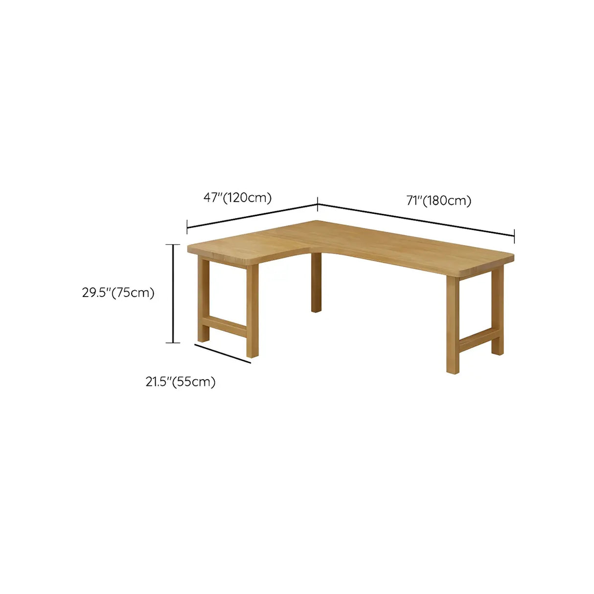 Natural Finish Wood H-Shape Base L-Shaped Writing Desk Image - 23