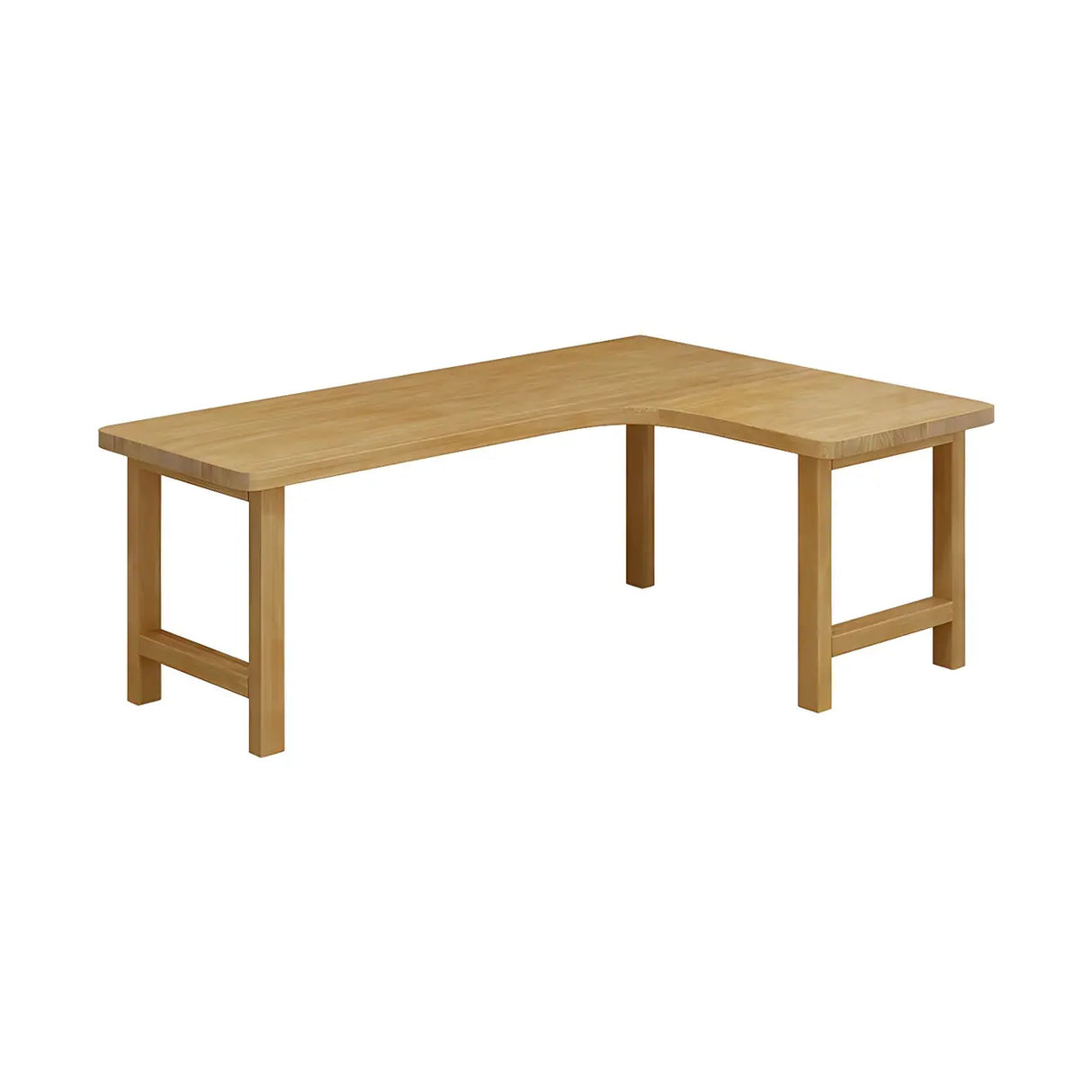 Natural Finish Wood H-Shape Base L-Shaped Writing Desk Image - 6