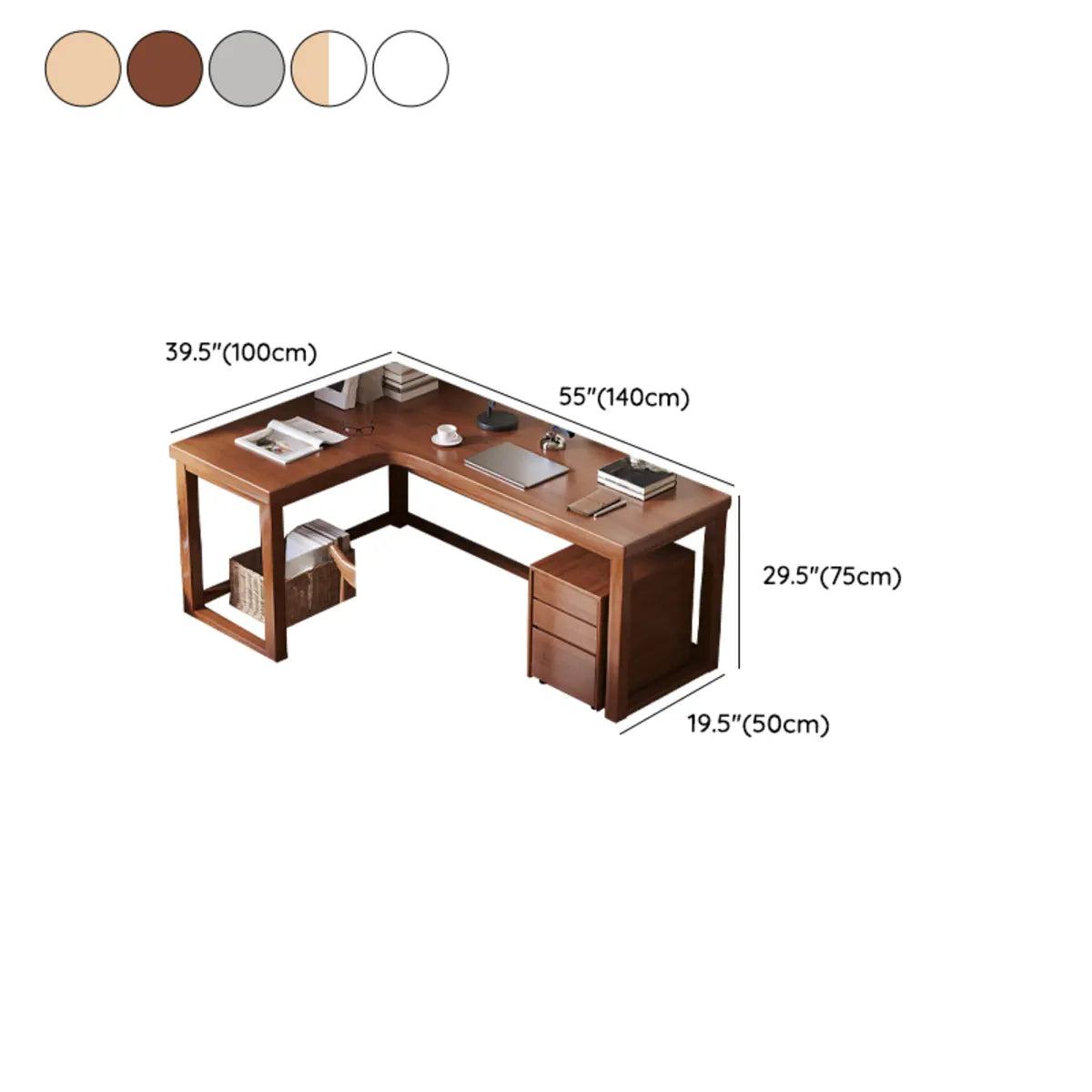 Natural Finish Wood L-Shape Butcher Block Writing Desk 