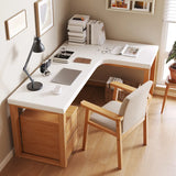 Natural Finish Wood L-Shape Butcher Block Writing Desk Image - 4