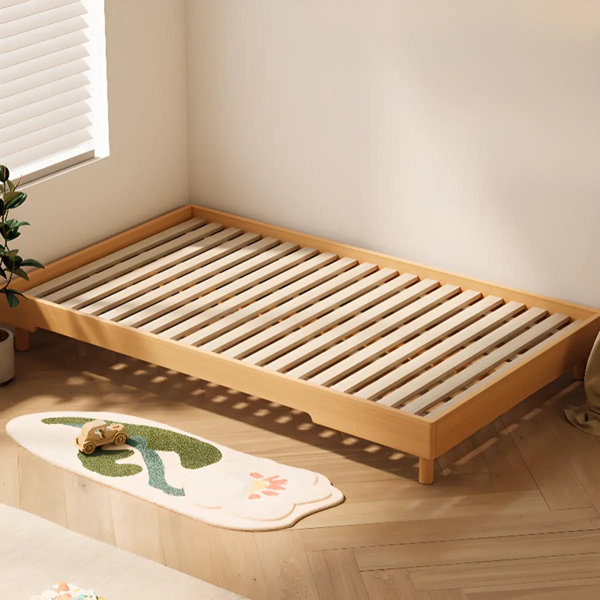 Natural Finish Wood Low Clearance Standard Kids Bed Image - 2