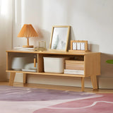 Natural Finish Wood Open Storage Cabinet TV Stand Image - 2