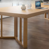 Natural Finish Wood Rectangle 8-Person Computer Desk Image - 6