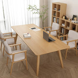 Natural Finish Wood Rectangle Four-Person Conference Desk Image - 1