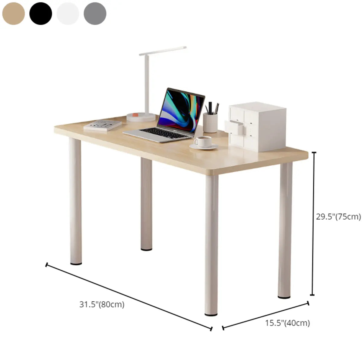 Natural Finish Wood Rectangle Metal Base Writing Desk 