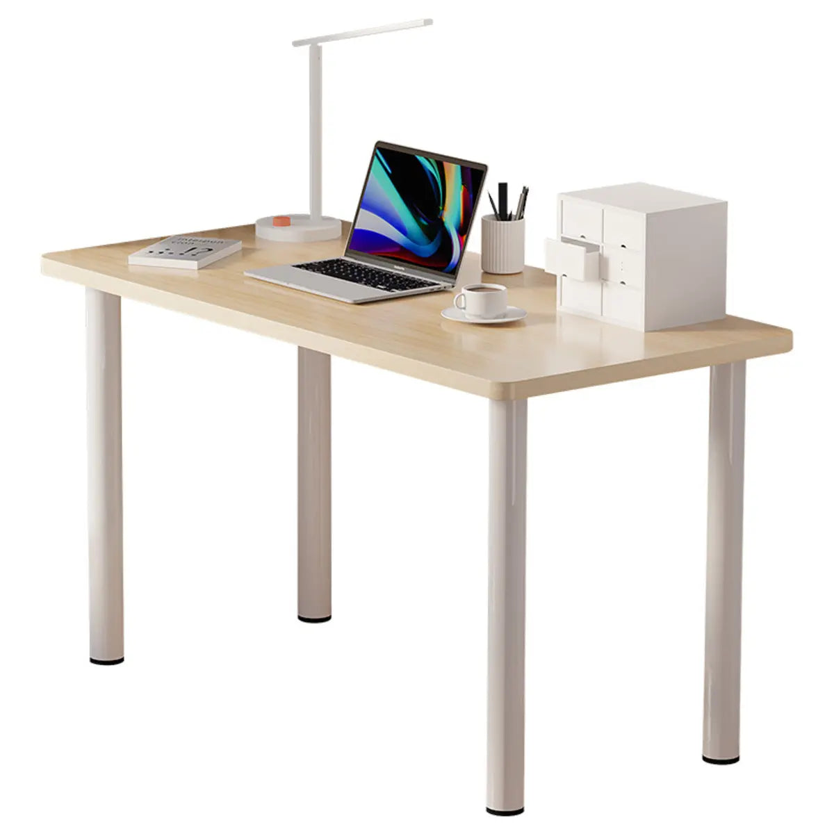 Natural Finish Wood Rectangle Metal Base Writing Desk Image - 5