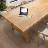 Natural Finish Wood Rectangle Multi-Person Writing Desk Image - 9