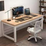 Natural Finish Wood Rectangle Steel H-Shape Gaming Desk Image - 1