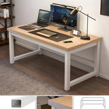 Natural Finish Wood Rectangle Steel H-Shape Gaming Desk Image - 10