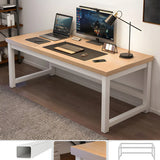 Natural Finish Wood Rectangle Steel H-Shape Gaming Desk Image - 15