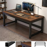 Natural Finish Wood Rectangle Steel H-Shape Gaming Desk Image - 16