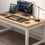 Natural Finish Wood Rectangle Steel H-Shape Gaming Desk Image - 18