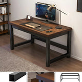 Natural Finish Wood Rectangle Steel H-Shape Gaming Desk Image - 19