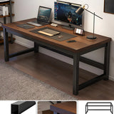 Natural Finish Wood Rectangle Steel H-Shape Gaming Desk Image - 2