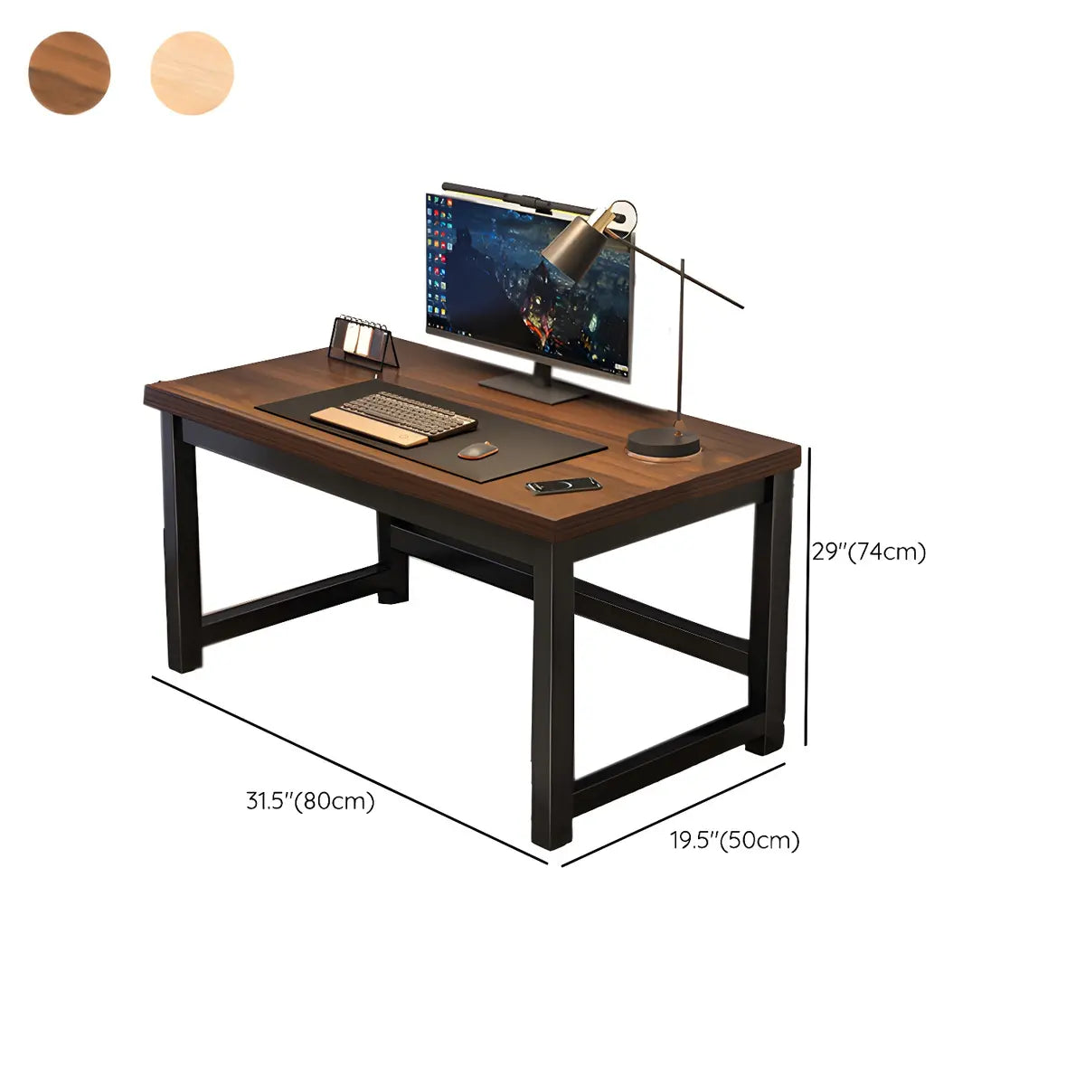 Natural Finish Wood Rectangle Steel H-Shape Gaming Desk 