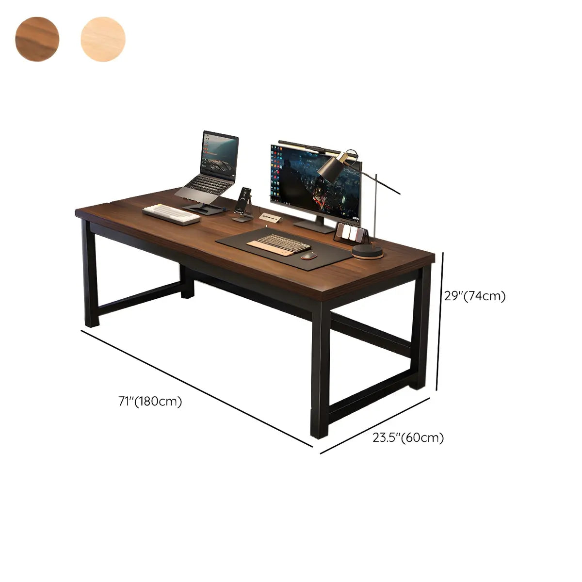 Natural Finish Wood Rectangle Steel H-Shape Gaming Desk Image - 25