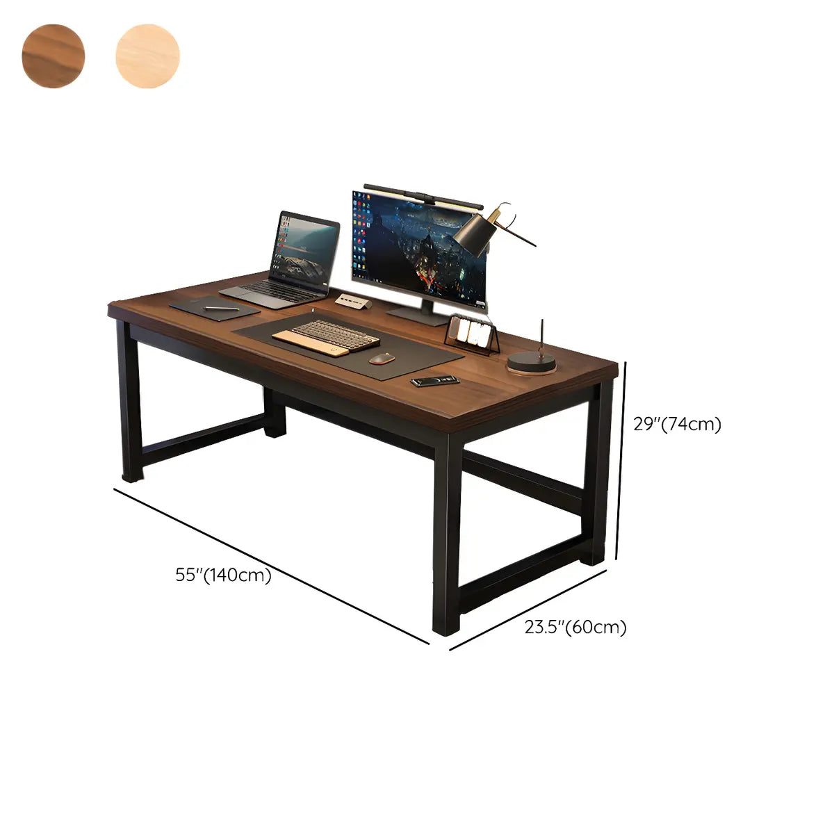 Natural Finish Wood Rectangle Steel H-Shape Gaming Desk Image - 26