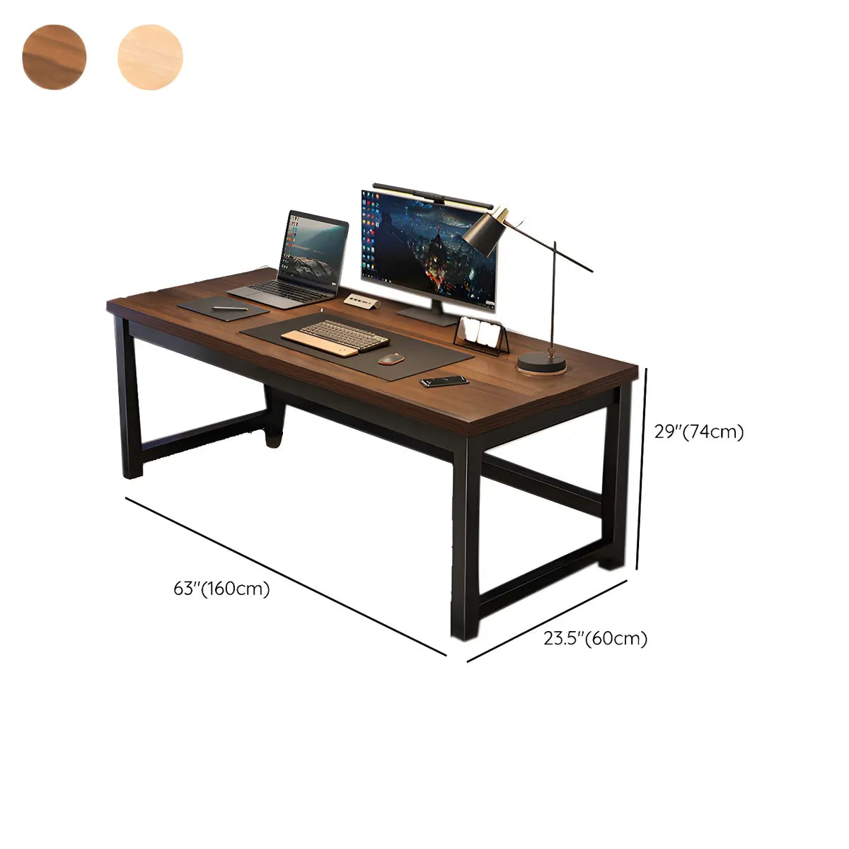 Natural Finish Wood Rectangle Steel H-Shape Gaming Desk Image - 27