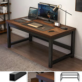 Natural Finish Wood Rectangle Steel H-Shape Gaming Desk Image - 3