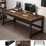 Natural Finish Wood Rectangle Steel H-Shape Gaming Desk Image - 5