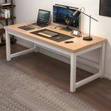 Natural Finish Wood Rectangle Steel H-Shape Gaming Desk Image - 6