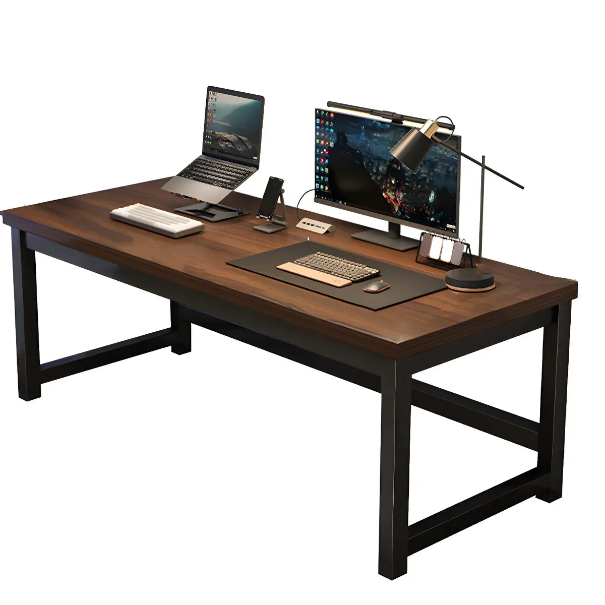 Natural Finish Wood Rectangle Steel H-Shape Gaming Desk Image - 9