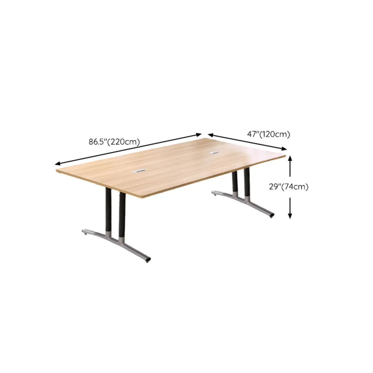 Natural Finish Wood Rectangle T-Shape Meeting Desk Image - 11