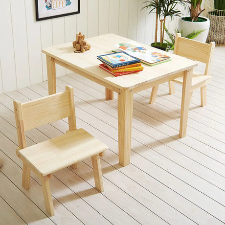 Natural Finish Wood Rectangle Toddler Table Chair Set Image - 1