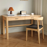 Natural Finish Wood Rectangular Drawers Computer Desk Image - 1