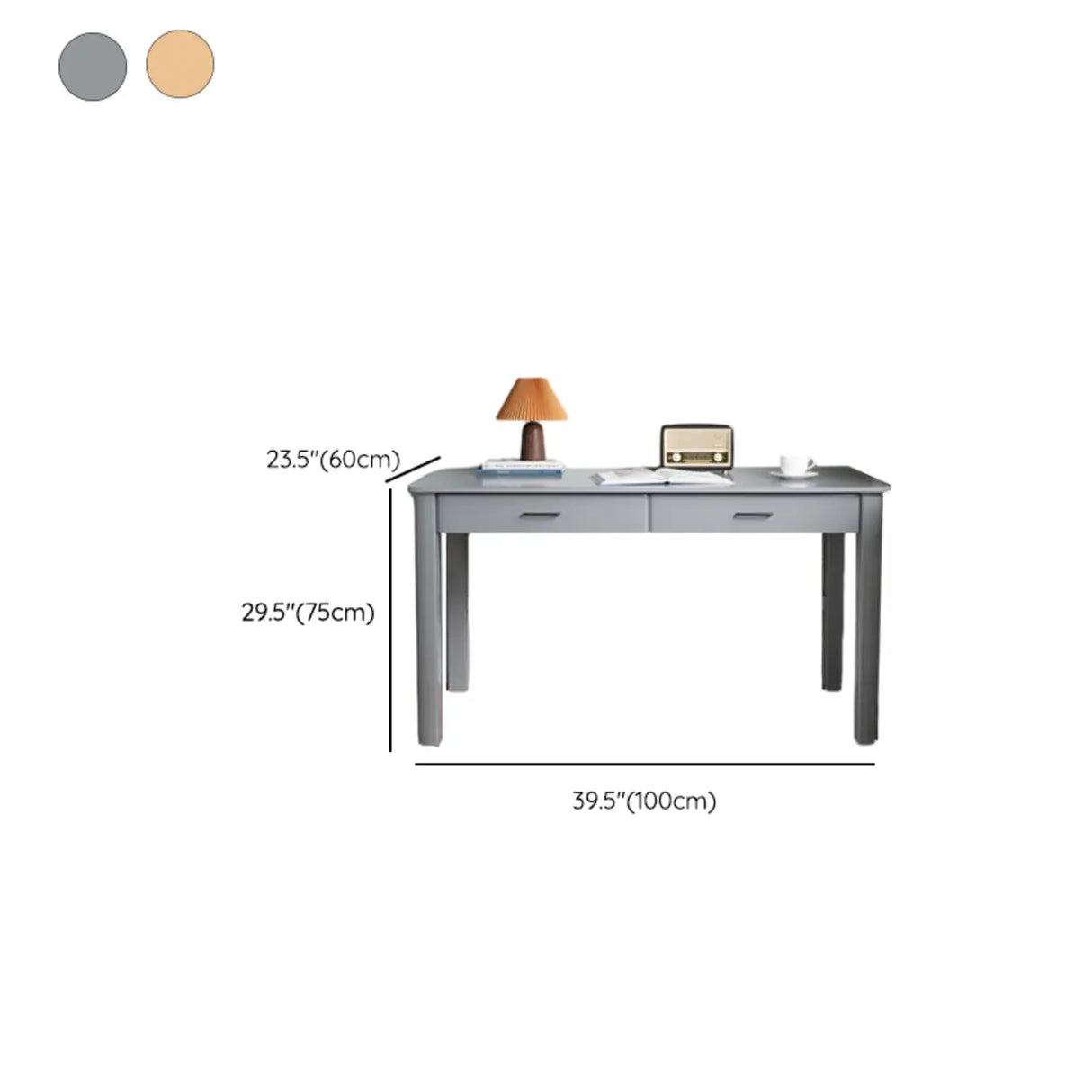 Natural Finish Wood Rectangular Drawers Computer Desk Image - 14