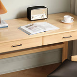 Natural Finish Wood Rectangular Drawers Computer Desk Image - 9