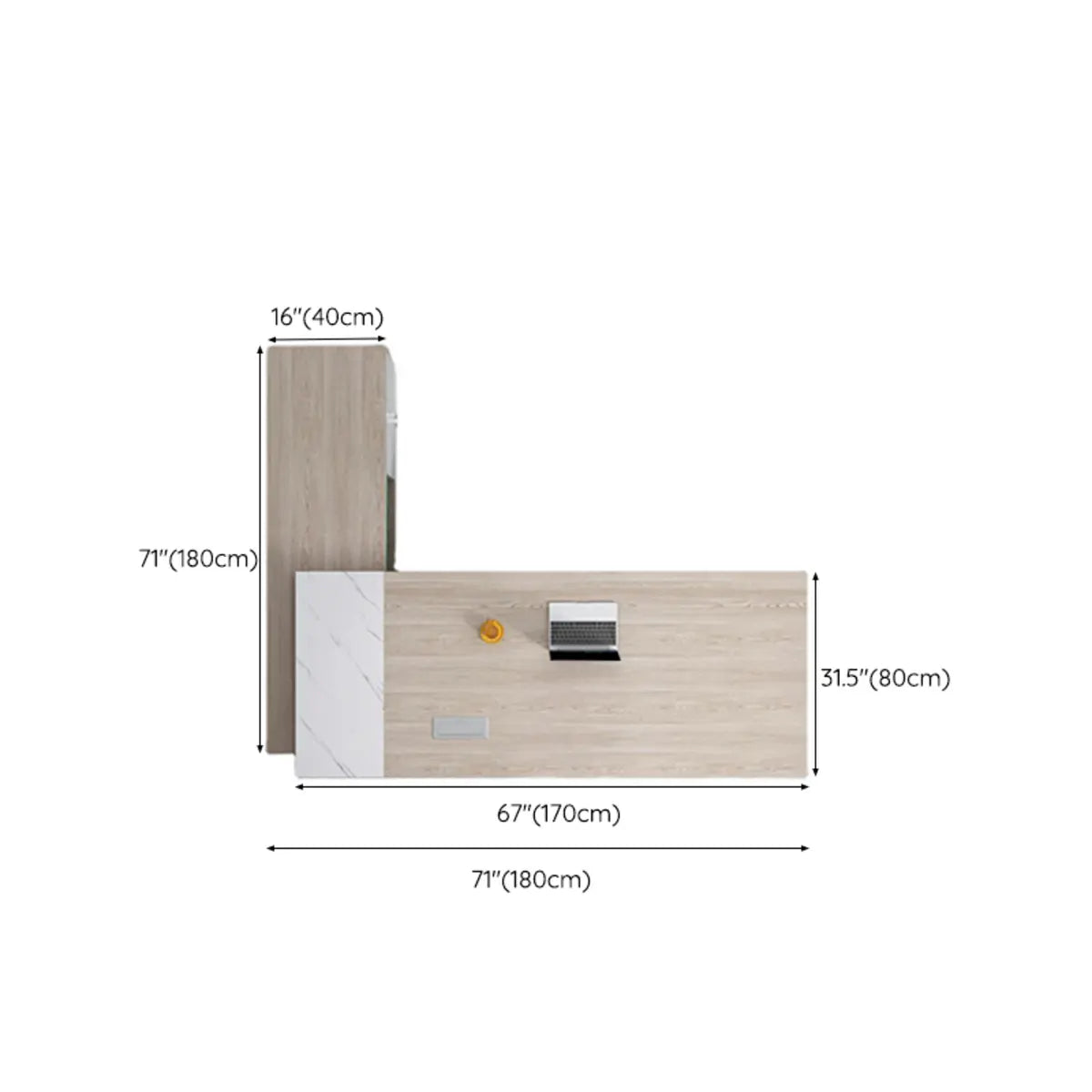 Natural Finish Wood Shelf Drawers L-Shape Computer Desk 