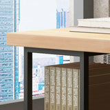 Natural Finish Wood Shelf Storage H-Shape Writing Desk Image - 9