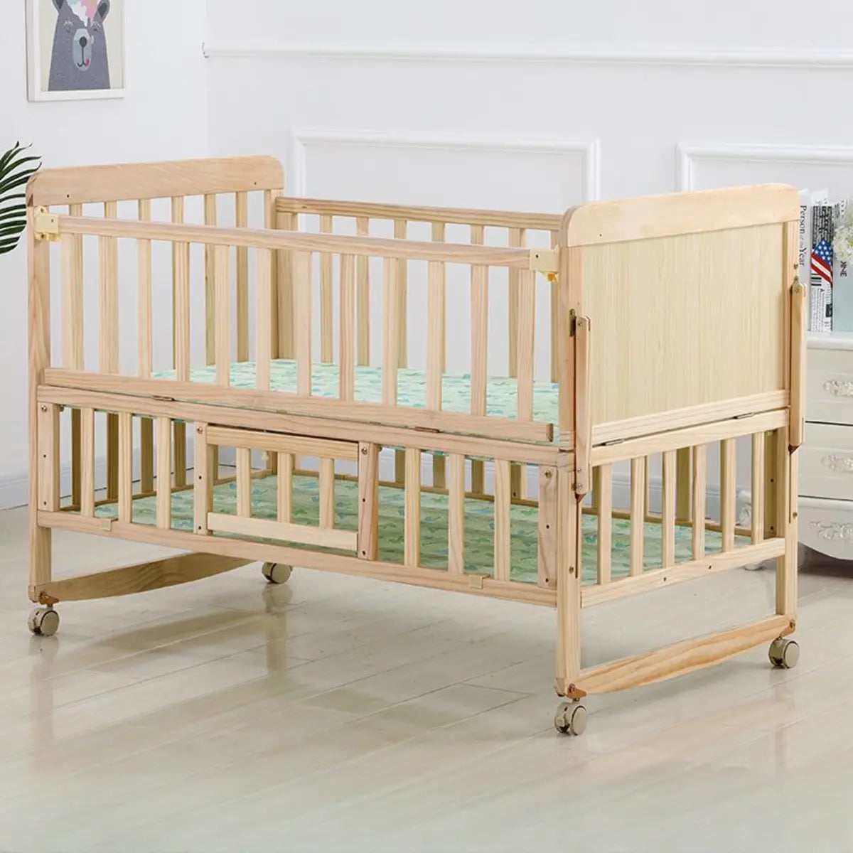 Natural Finish Wood Tall Clearance Guardrail Crib Image - 3