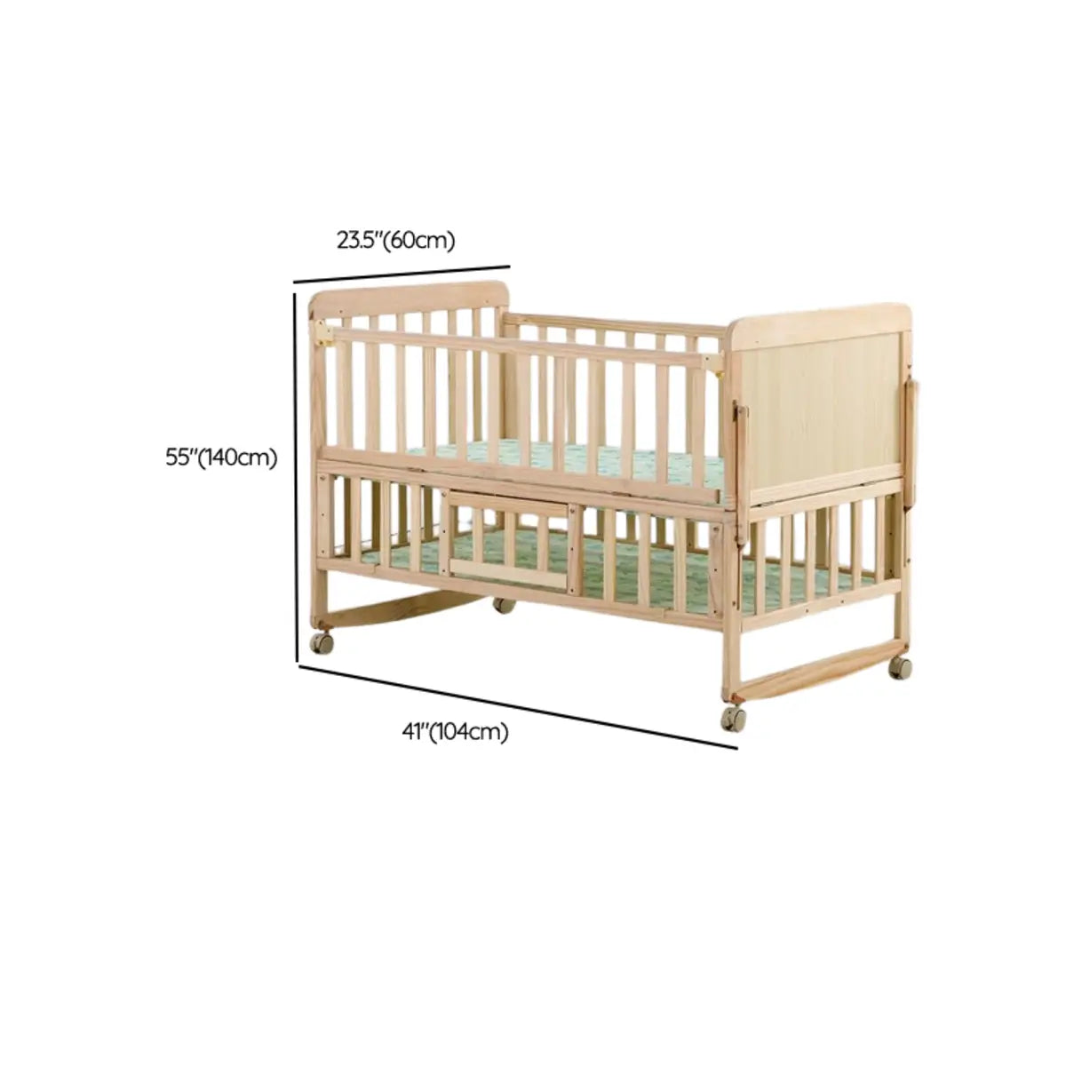 Natural Finish Wood Tall Clearance Guardrail Crib 