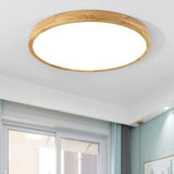 Natural Finish Wooden Circle Flush Mount Ceiling Lamp Image - 1