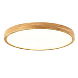 Natural Finish Wooden Circle Flush Mount Ceiling Lamp Image - 10