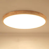 Natural Finish Wooden Circle Flush Mount Ceiling Lamp Image - 11