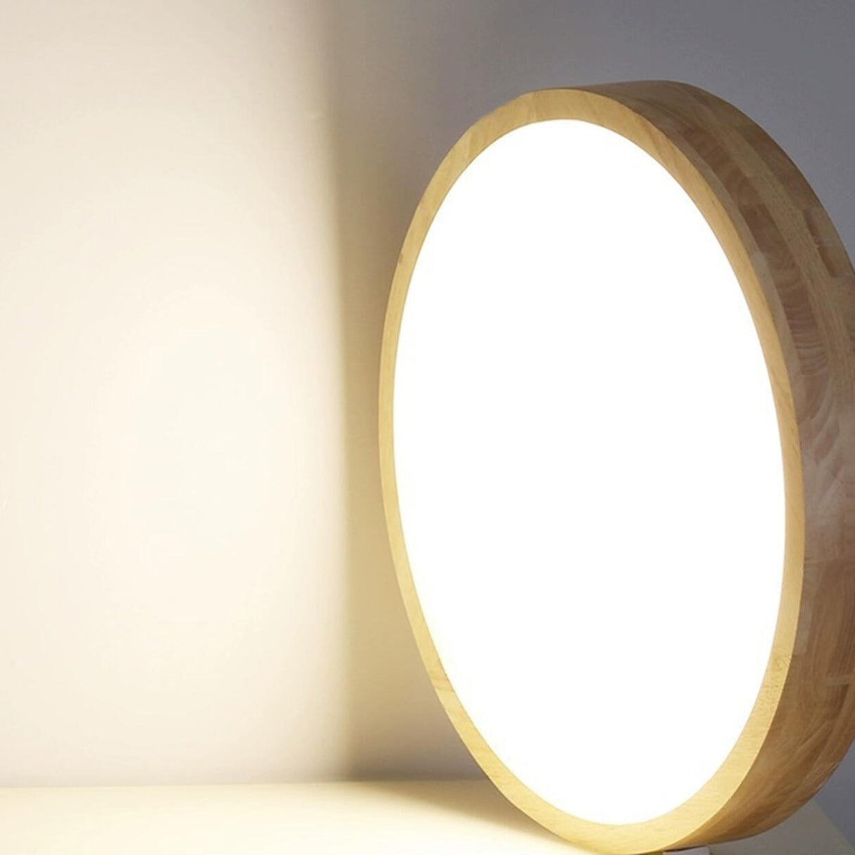 Natural Finish Wooden Circle Flush Mount Ceiling Lamp Image - 14