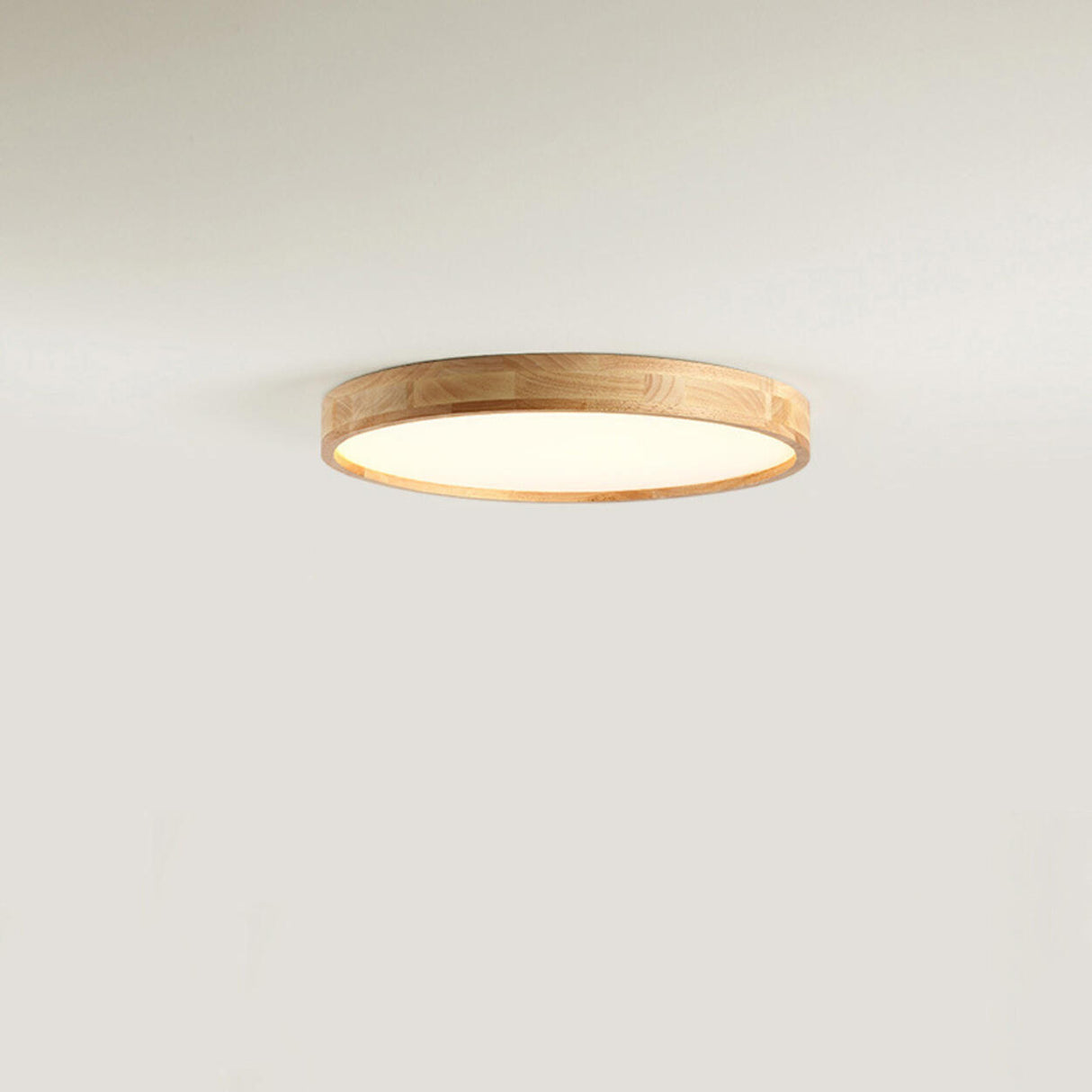 Natural Finish Wooden Circle Flush Mount Ceiling Lamp Image - 2