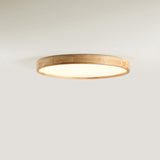 Natural Finish Wooden Circle Flush Mount Ceiling Lamp Image - 3